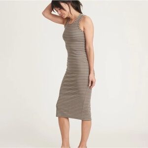 Marine Layer Lexi Rib Daytime Midi Dress Olive Stripe Size S
